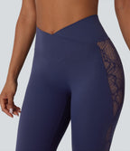 Softlyzero™ Legging Yoga 7/8 Taille Haute avec Poche au Dos Découpe Croisée et Dentelle Contrastante