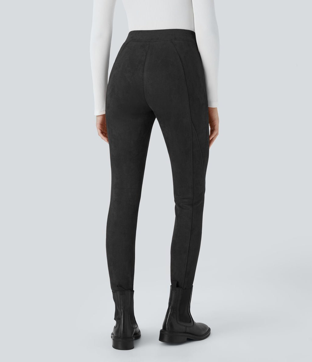 Legging décontracté en suédine taille haute, gainant, avec poches latérales