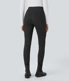 Legging décontracté en suédine taille haute, gainant, avec poches latérales