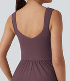 Robe maxi fluide dos nu, avec brassière intégrée et poches