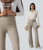 Pantalon  taille haute décontracté évasé côtelé gainant
