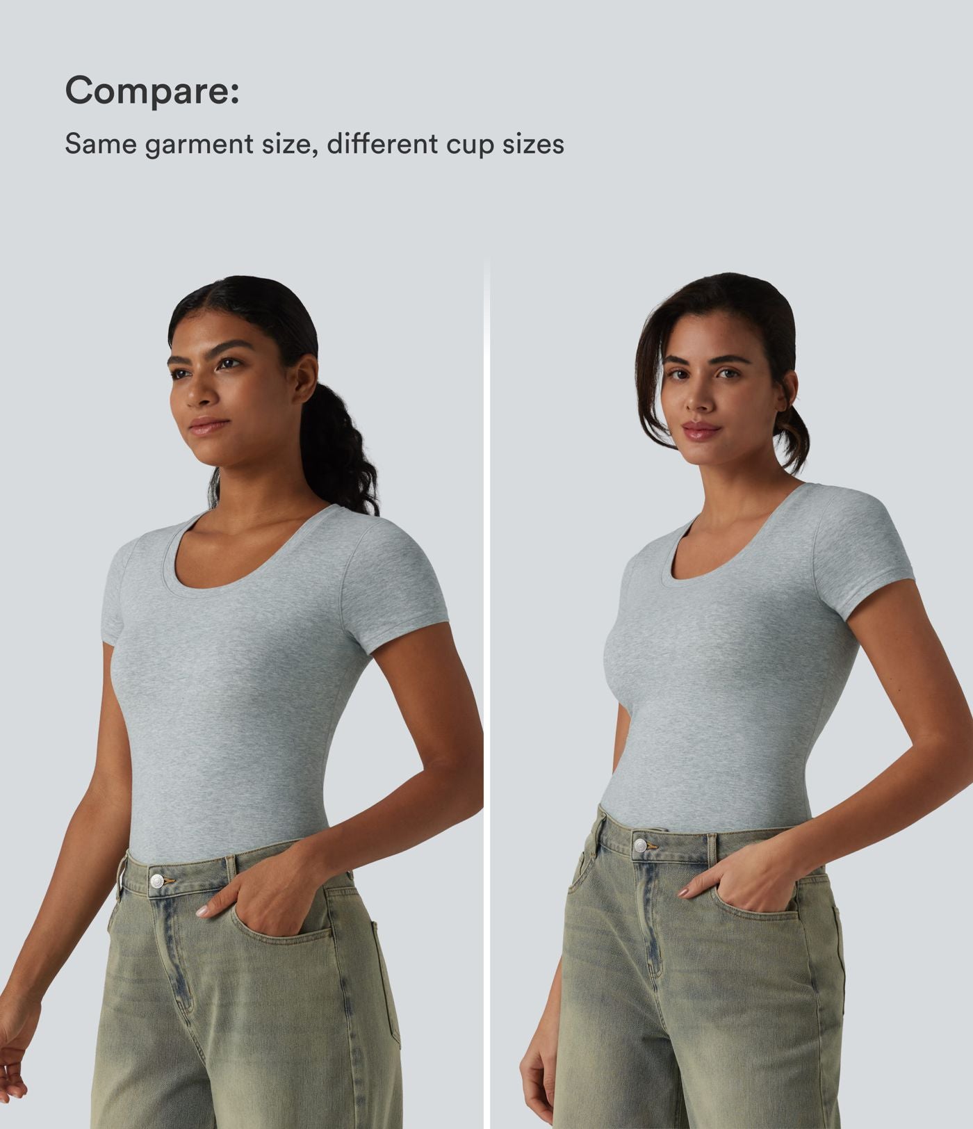 Halara T-shirt en jersey de coton col rond échancré manches courtes avec soutien-gorge intégré bonnets B-DD