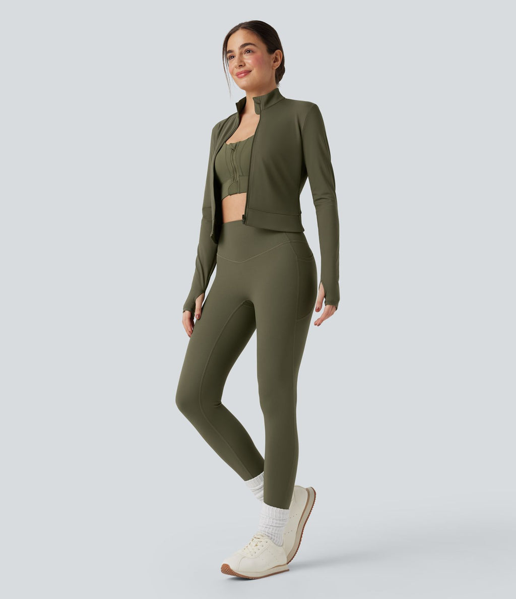 Veste yoga SoftlyZero™ Plush col montant manches longues avec trous pour pouces et dos croisé