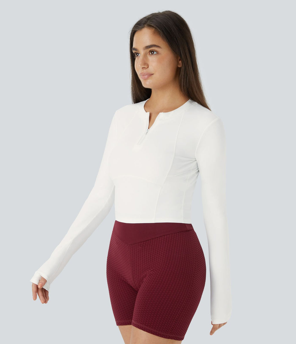 Softlyzero™ Plush Top Sport de Golf Court à Manches Longues avec Trou pour Pouce et Demi-Zip