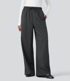 Pantalon décontracté large rayé taille haute avec cordon et poches