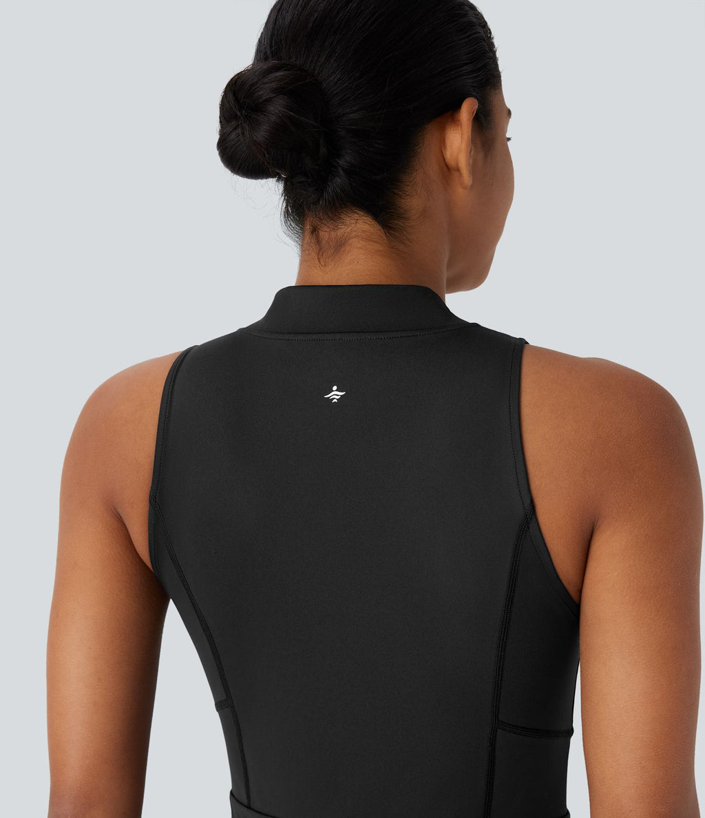 Robe active de golf mini 2-en-1 Softlyzero™ QuickDry à col baseball, demi-zip, sans manches, cordon de serrage et poches multiples - Poche pour tee de golf