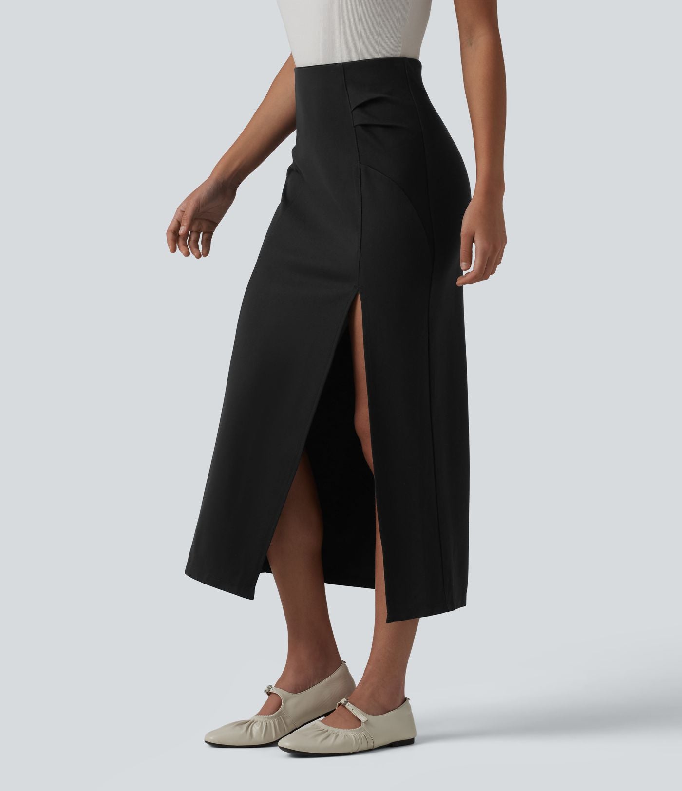 Jupe midi tailleur moulante fendue taille haute