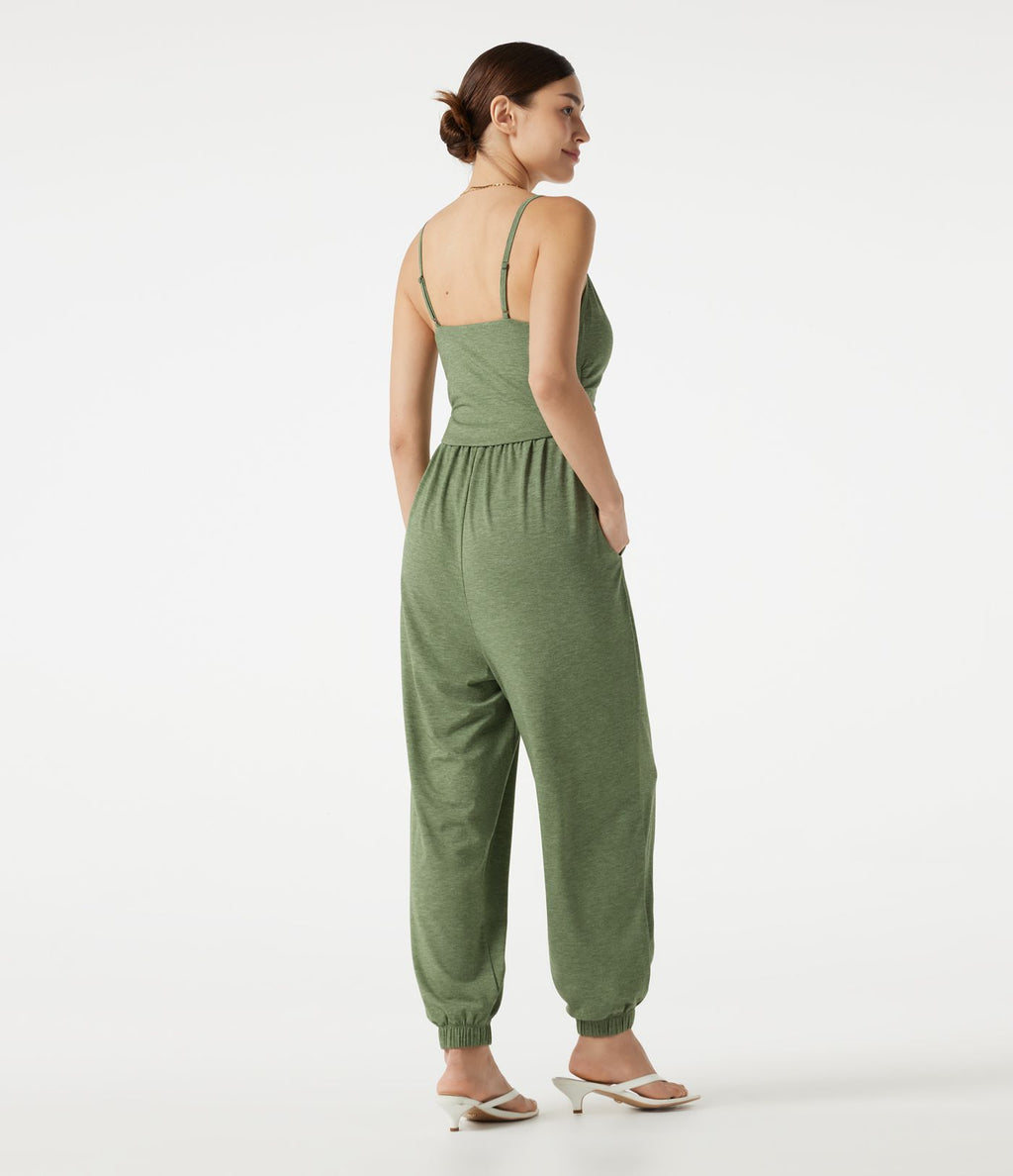 Combinaison jogging décontractée chinée à bretelles réglables, soutien-gorge intégré froncé et poches - Édition Easy Peasy