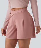 Short ample tailleur mi-taille asymétrique en tissu gaufré 12,5 cm avec poches