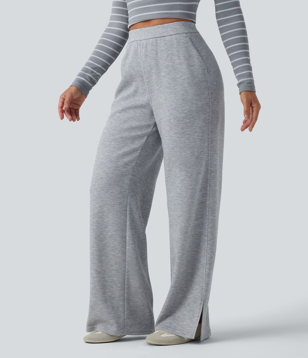 Jogging taille haute coupe droite décontracté avec poches