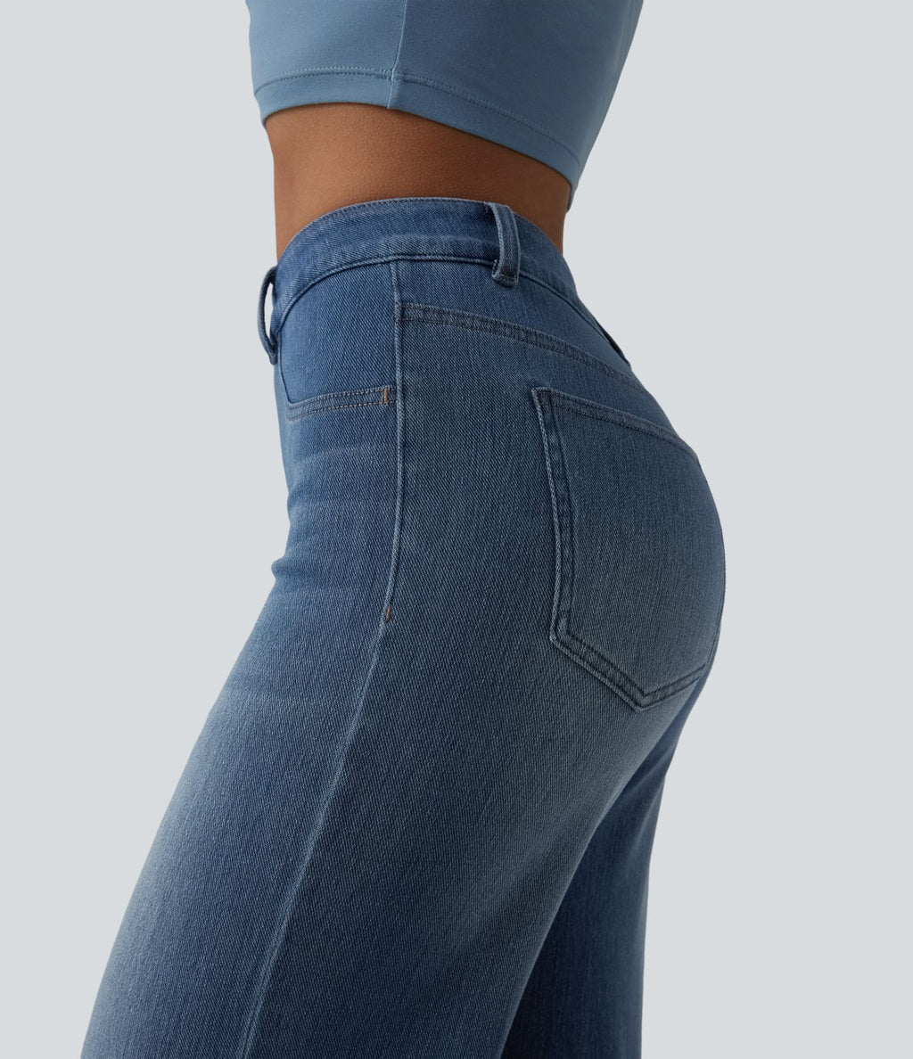 Jean droit Halara Flex™ décontracté, taille haute, avec poches