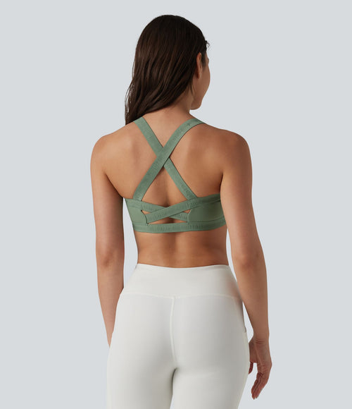 Brassière de sport effet frais InstantCool séchage rapide maintien léger avec bretelles croisées et dos nu, protection solaire UPF50+