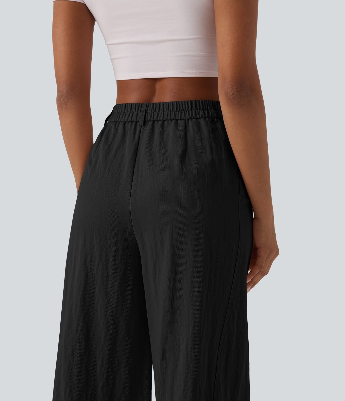 Pantalon large décontracté court taille haute avec poches