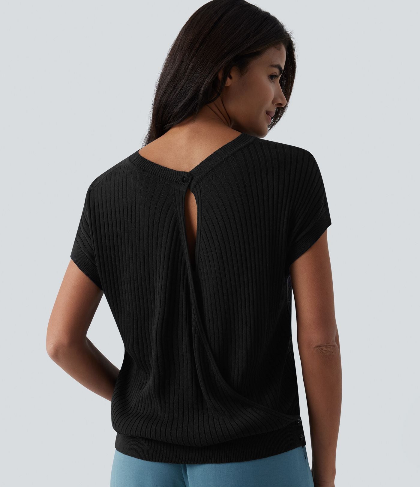 Pull casual col rond manches chauve-souris croisé dos nu