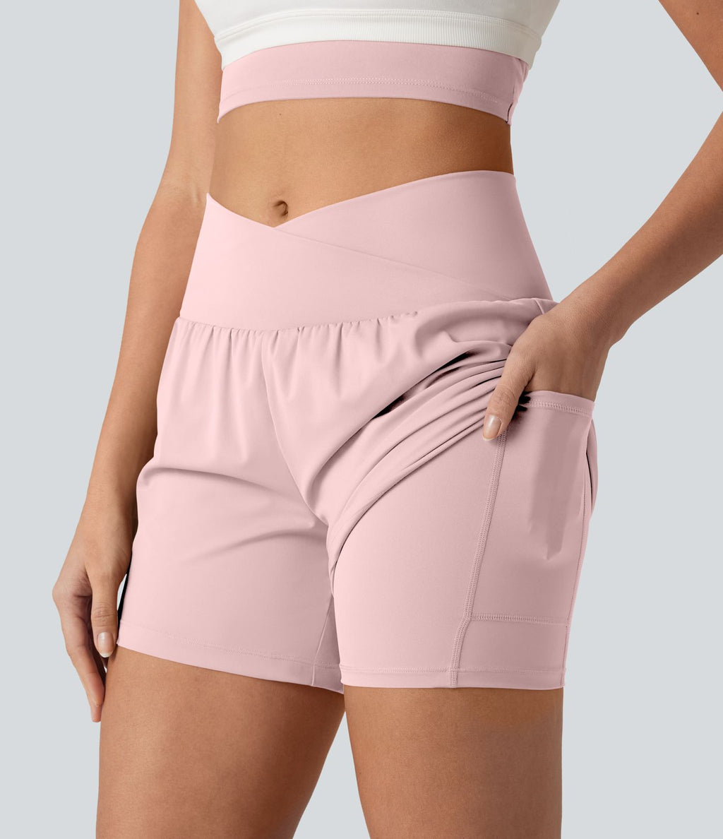 Short de yoga SoftlyZero™ Airy croisé taille haute 2-en-1 effet frais InstantCool 12,5 cm avec poches