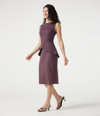 Robe tailleur midi sans manches col rond
