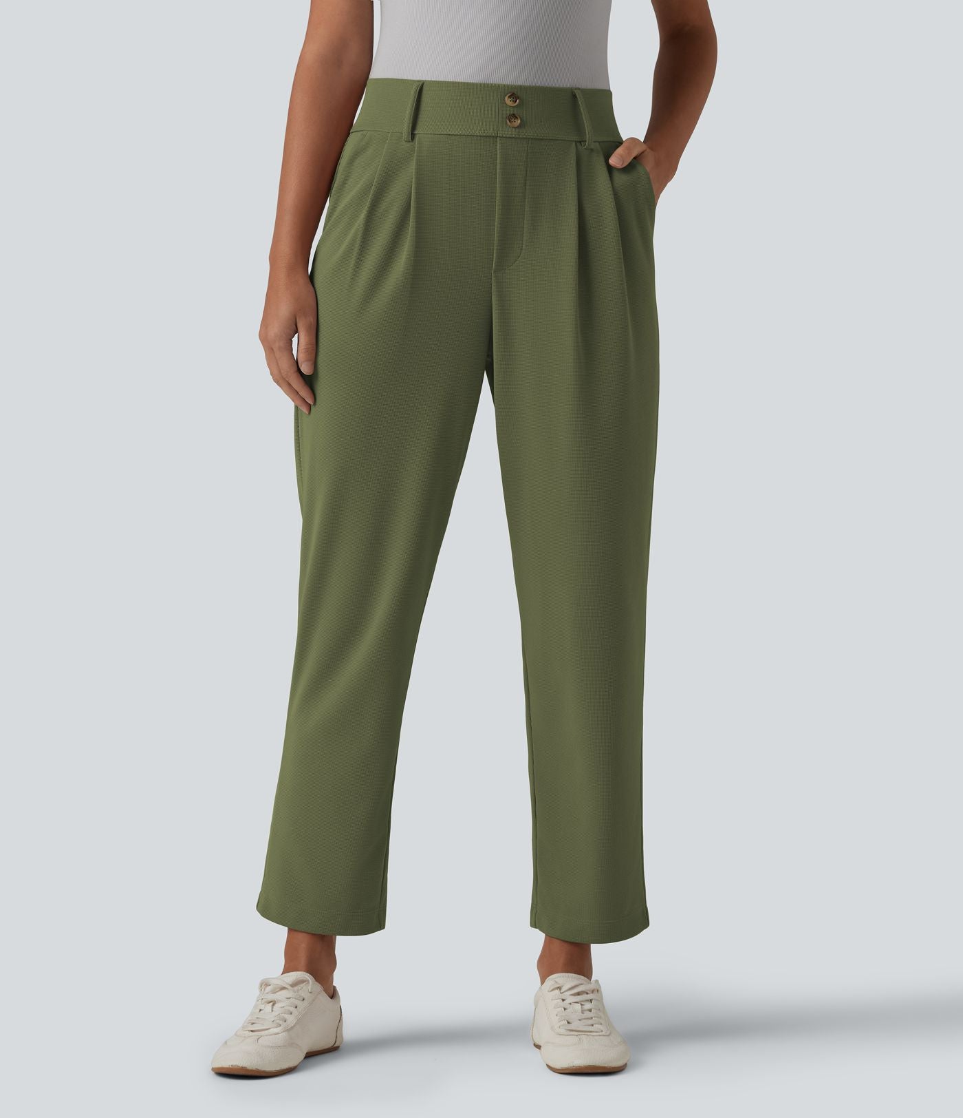 Halara Flex™ Pantalon tailleur fuselé taille haute en tissu gaufré avec poches