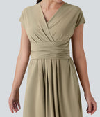 Robe midi Breezeful™ col V manches courtes à liens dans le dos séchage rapide avec poches latérales