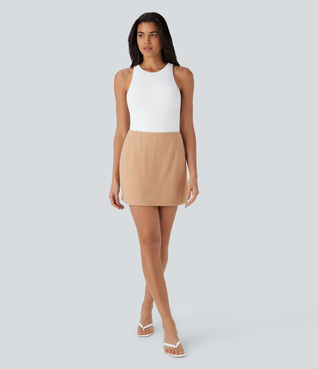 Jupe mini 2-en-1 évasée taille haute avec fermeture éclair invisible