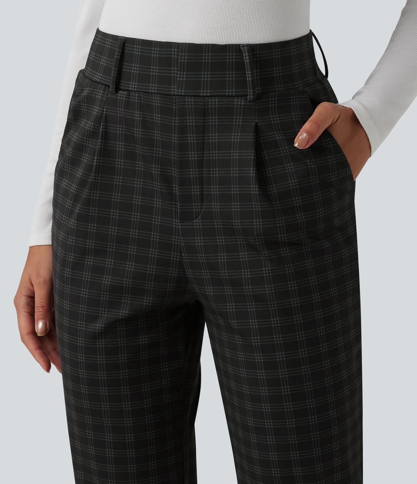 Halara Flex™ Pantalon tailleur fuselé taille haute à carreaux tartan, avec poches