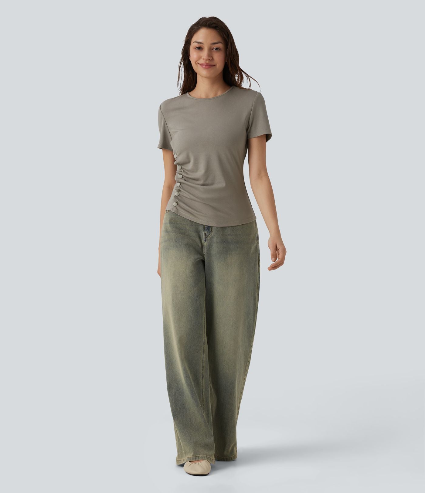T-shirt col rond manches courtes avec boutons-pression