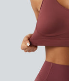 Brassière de sport de running maintien fort col V dos nu avec boucle ajustable et coussinets non amovibles