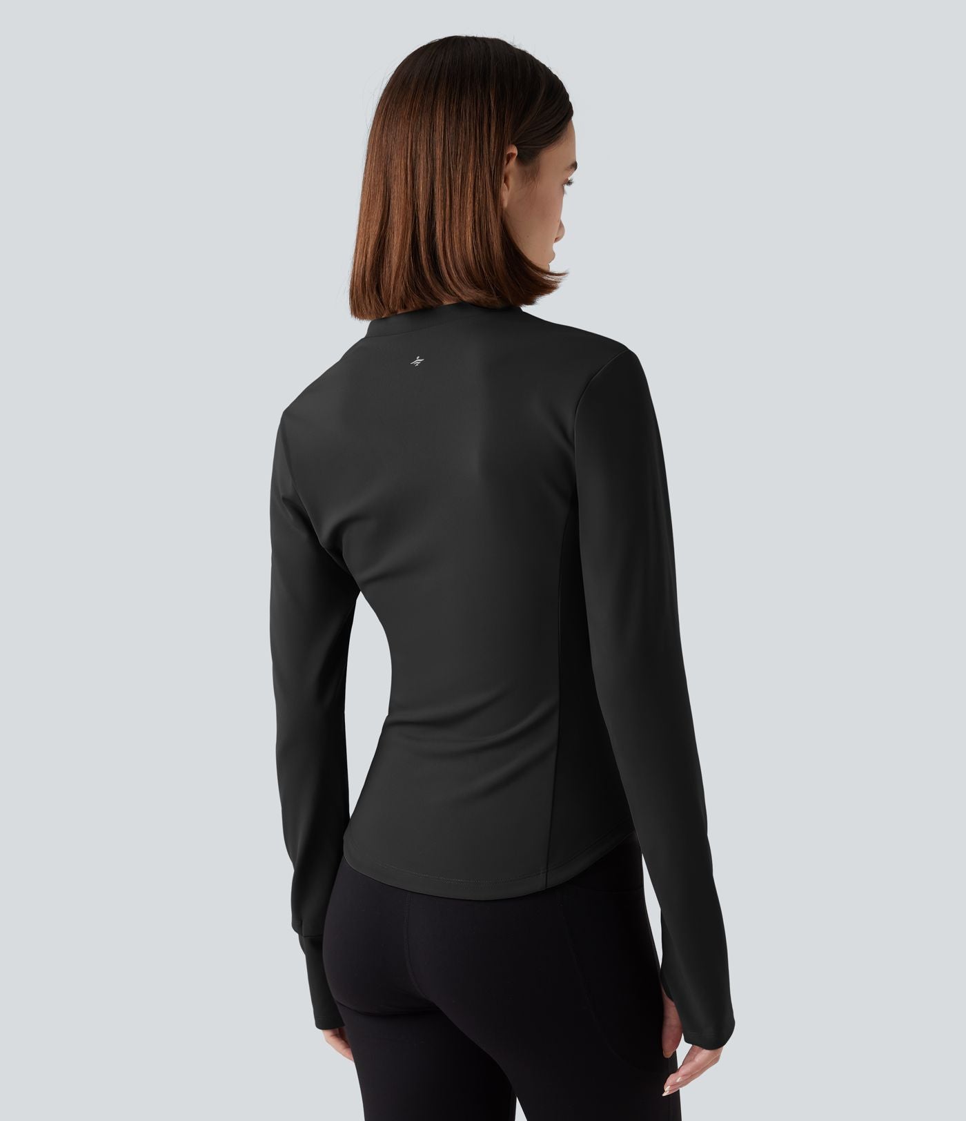 Haut de sport yoga polaire col montant demi-zip à manches longues avec passants pouces