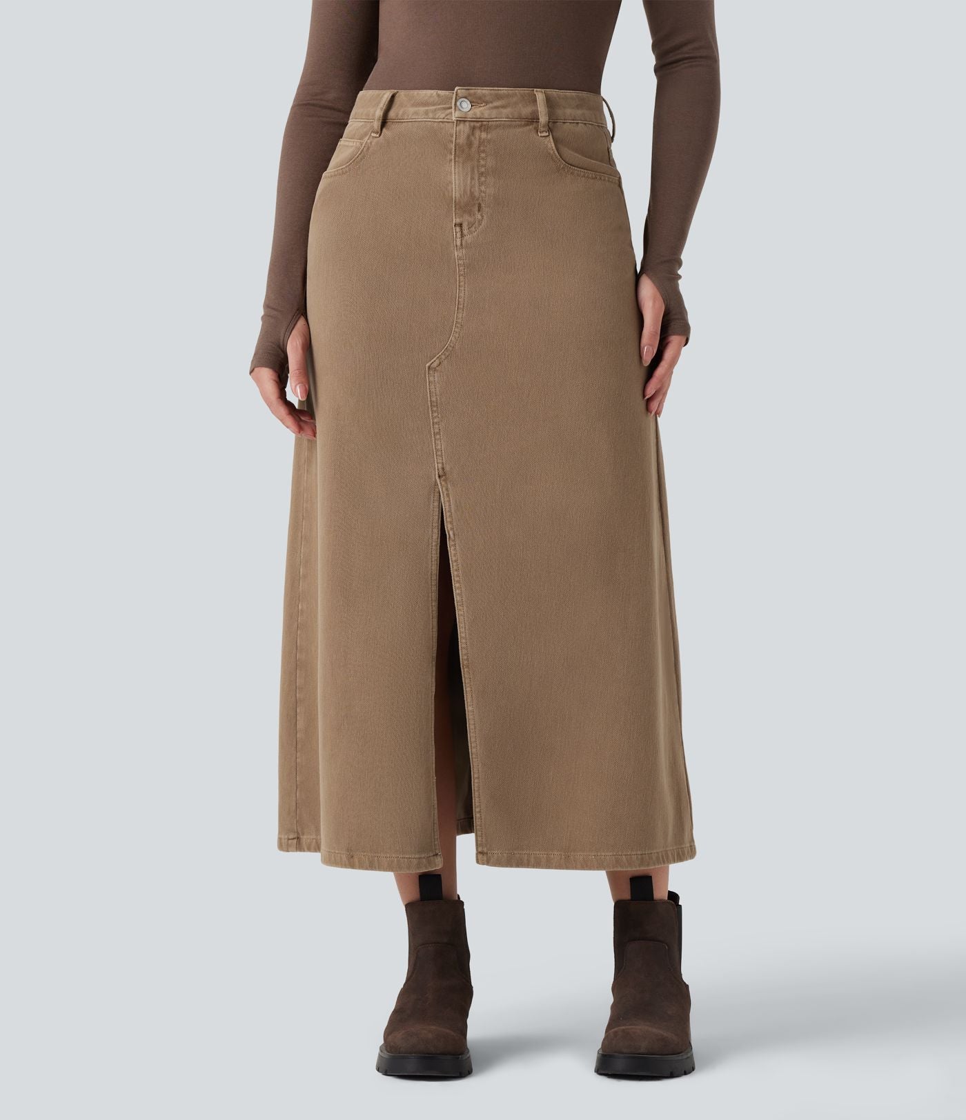 Jupe en jean colorée Halara Flex™ fendue mi-longue taille mi-haute avec poches