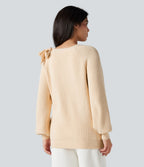 Top tricot col rond nœud latéral manches longues