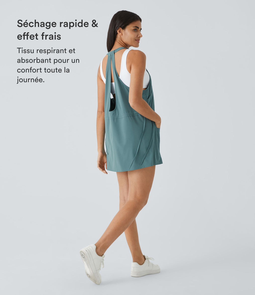 Breezeful™ Robe Sport Randonnée Mini Séchage Rapide 2 Pièces Dos Nu Poches Multiples Cordon de Serrage