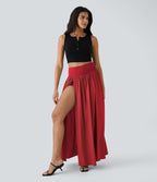 Breezeful™ Jupe Taille Haute Casual Maxi Séchage Rapide Fluide Fente Plissée 2 en 1