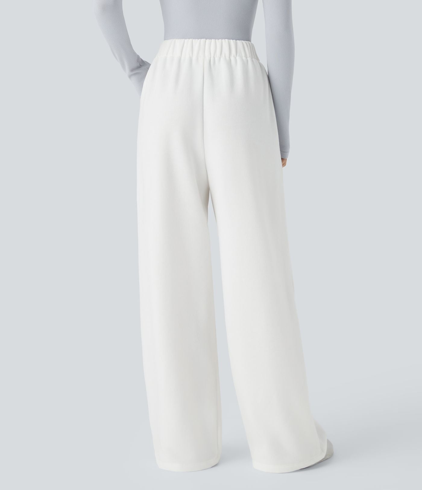Pantalon Jogging Thermique Taille Haut Jambes Larges Poche Latérale Plissée en Fleece