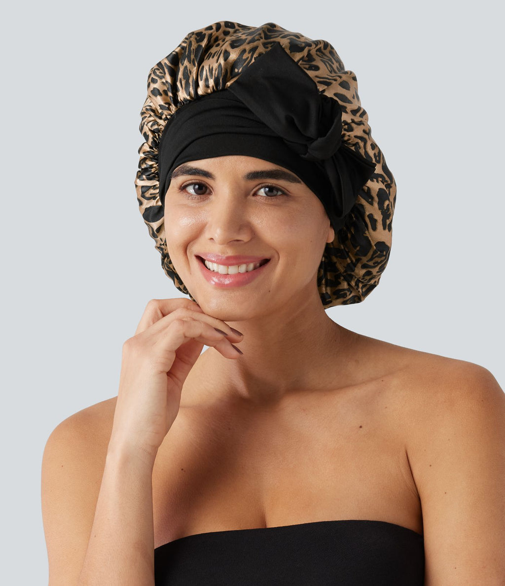 Bonnet de nuit en satin imprimé léopard