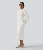 Robe pull midi manches longues avec ceinture