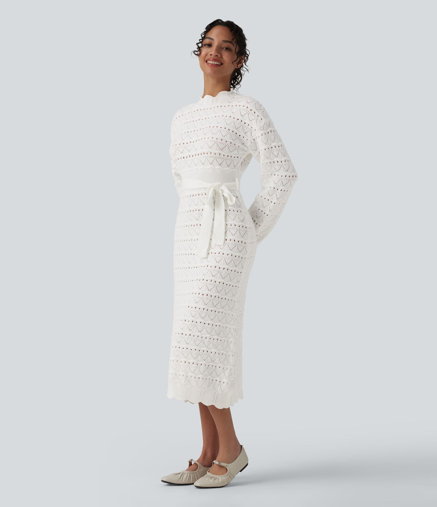 Robe pull midi manches longues avec ceinture