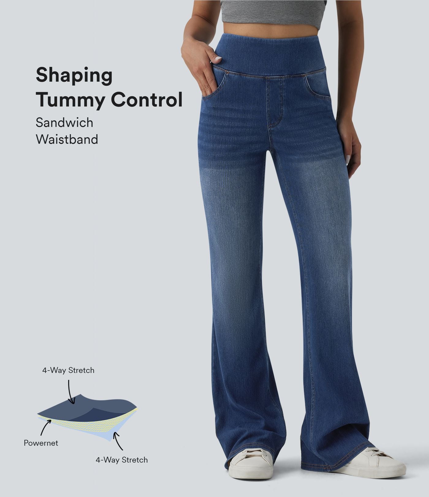 Jean évasé Halara Flex™ gainant casual taille haute avec poches