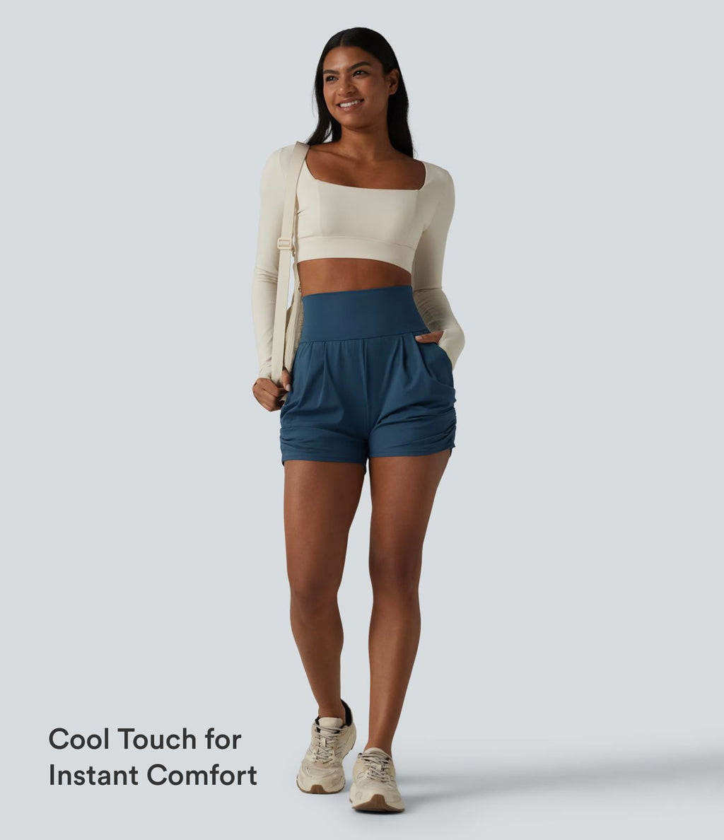 Short de yoga SoftlyZero™ Airy taille haute froncé effet frais InstantCool 7,5 cm avec poches