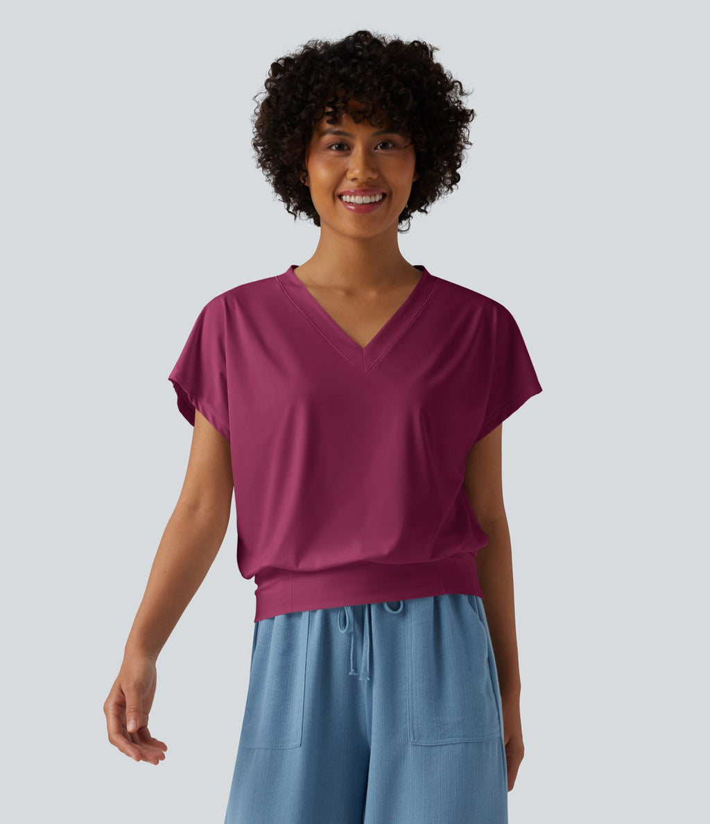 Haut de sport yoga oversize col V à manches courtes effet frais InstantCool à séchage rapide