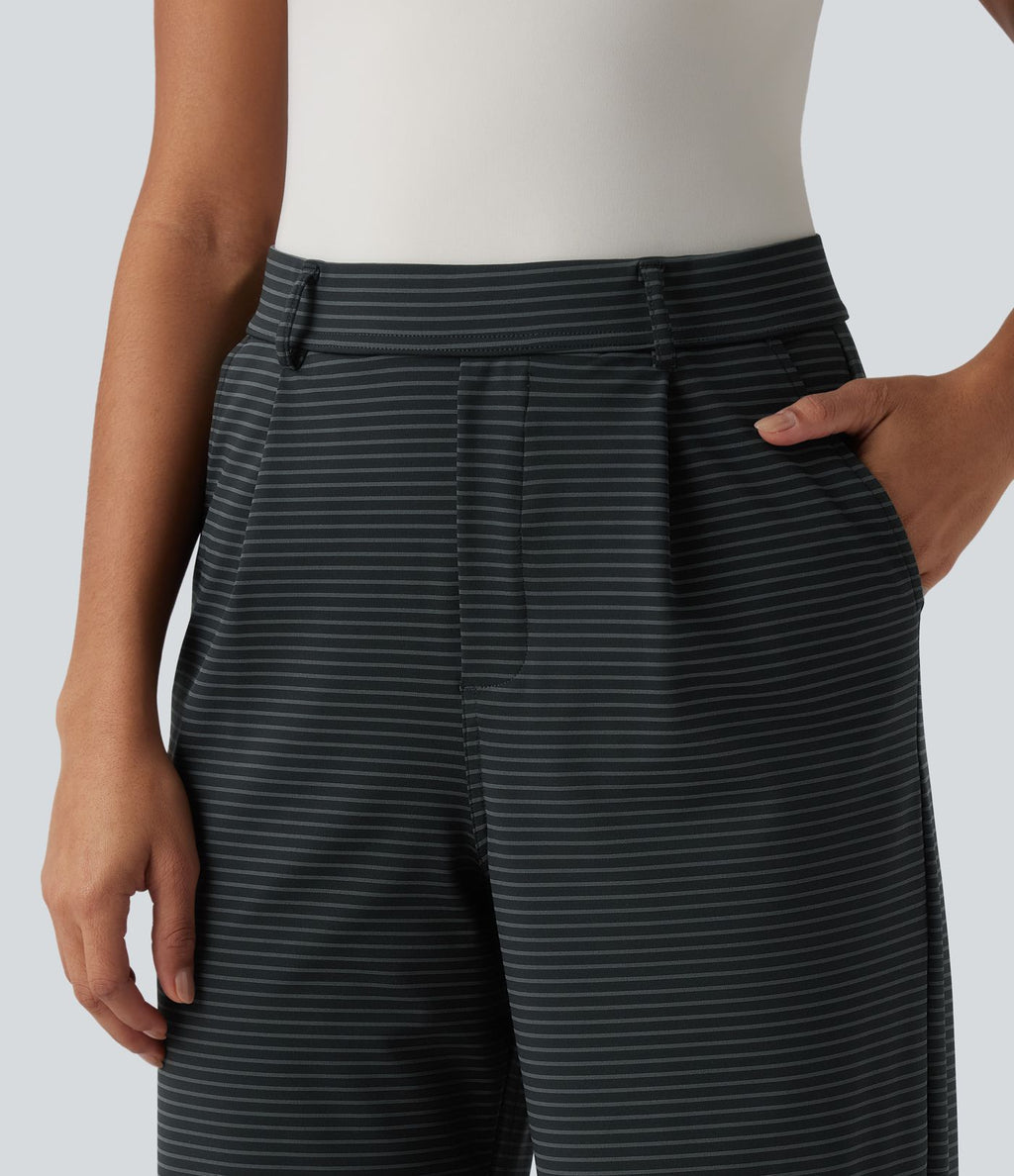 Pantalon de travail droit taille haute à rayures avec poches