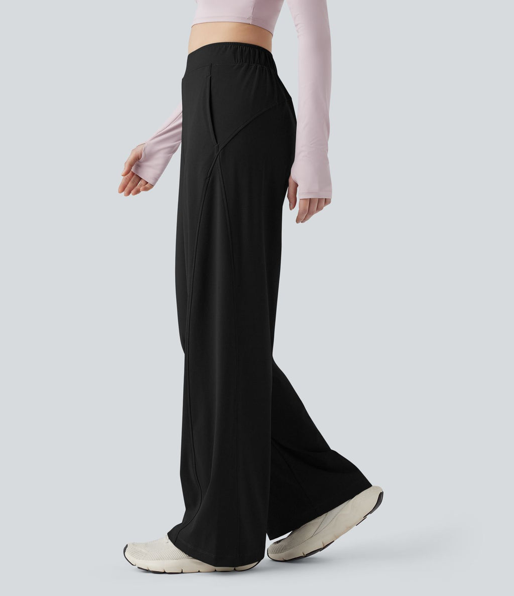 Pantalon yoga large taille haute avec poches