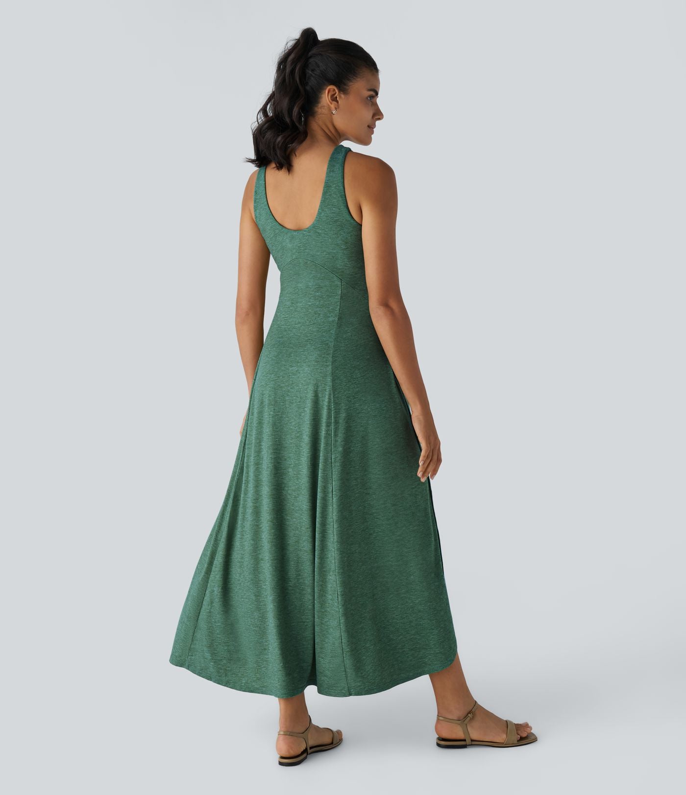 Robe Casual Débardeur Longue Fluide Fendue Dos Nu à Col en U