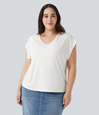 T-shirt décontracté grande taille col V manches courtes