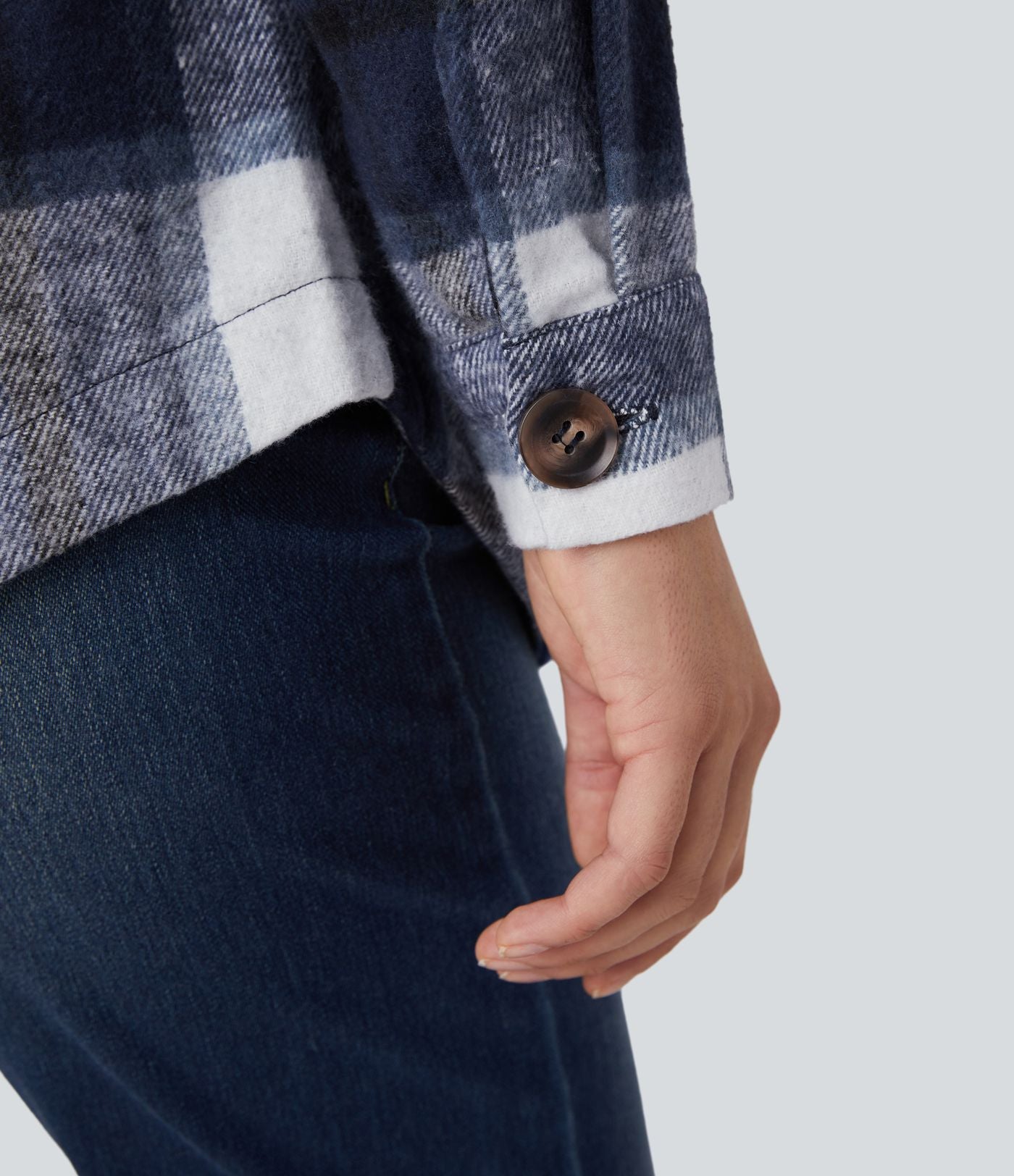 Veste de Casual à Carreaux en Polaire à Capuche avec Cordon de Serrage Boutons et Poches Latérales