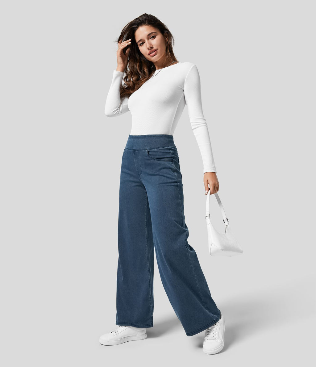 Halara Flex™ Jean Large Travail à Taille Haute Poches Multiples et Tricot Extensible