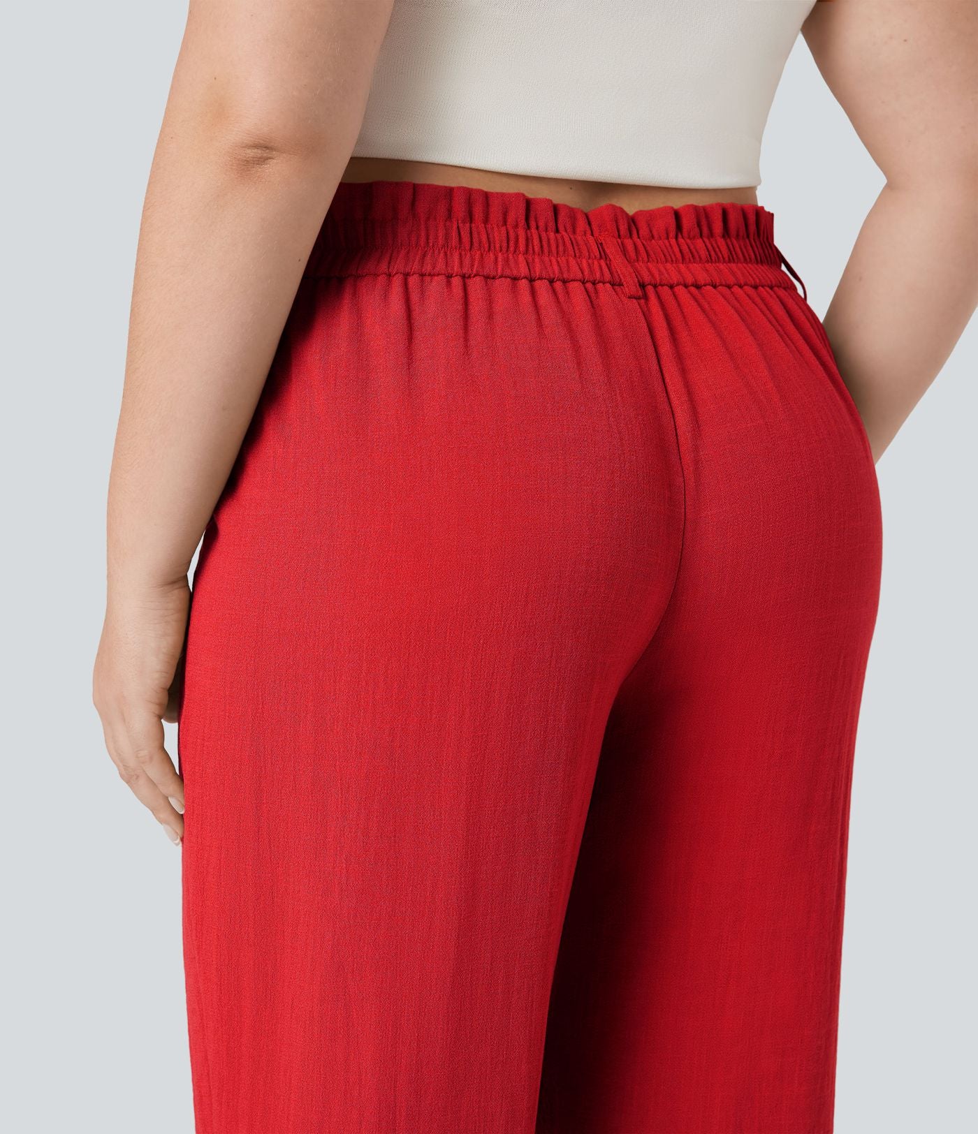 Pantalon de villégiature capri effet lin, grande taille, taille haute, avec poches