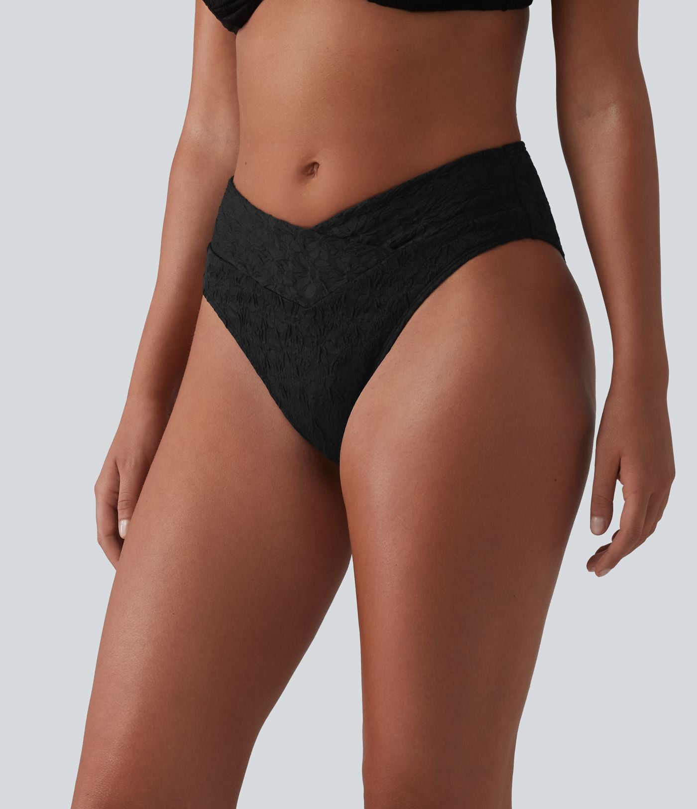 Bas de bikini jacquard croisé taille mi-haute