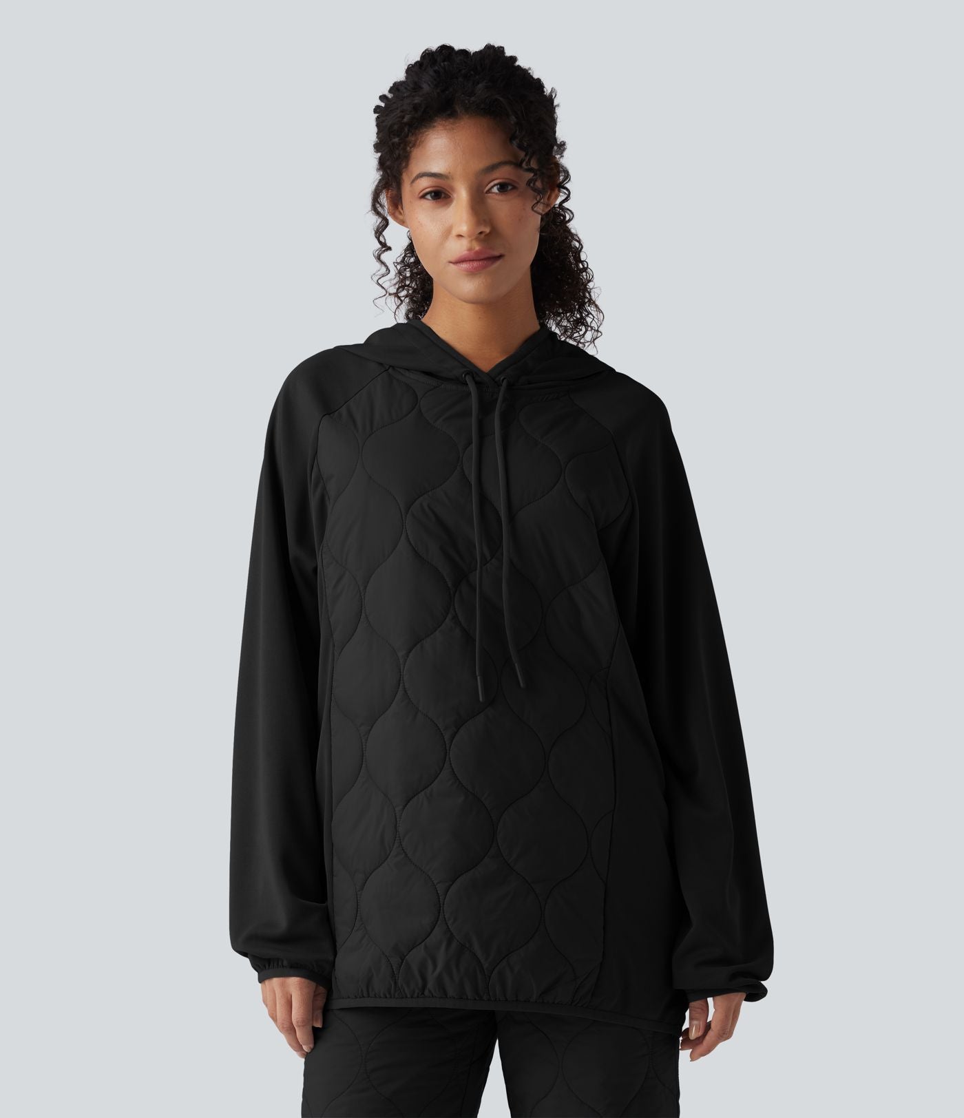 Sweat-shirt de sport matelassé camping à capuche, cordon de serrage et manches longues