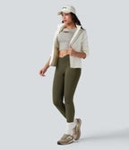 Legging de randonnée 7/8 résistant à l'usure taille haute croisée réfléchissant avec poche