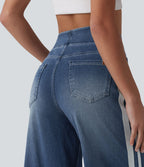 Halara Flex™ Jean large fluide délavé taille haute à rayures avec poches