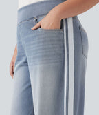 Halara Flex™ Jean large fluide taille haute à rayures délavé décontracté grande taille avec poches